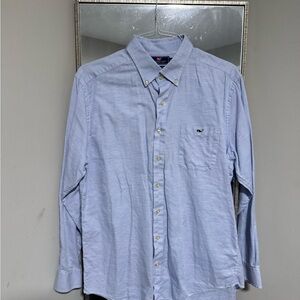 Vineyard Vines Light Blue Casual Button-Down Shirt Cotton Linen Blend